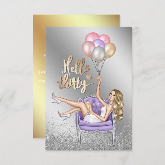 30歳ガーリーの誕生日パーティの招待状 招待状 (正面/裏面)