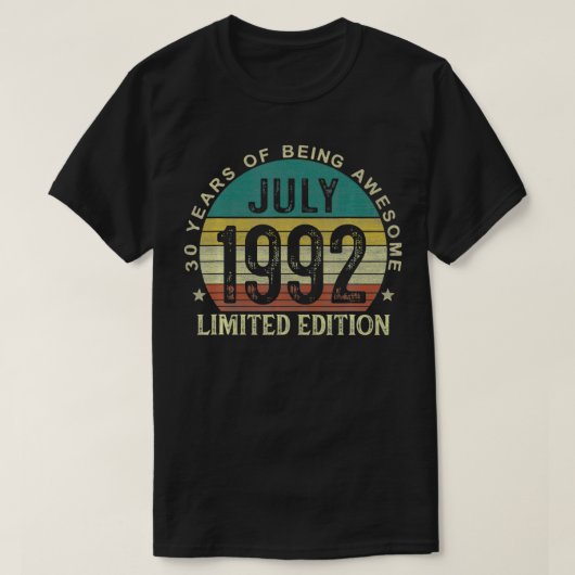 30歳ギフト1992年7月限定版30th B Tシャツ (デザイン正面)