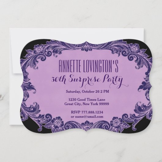 30歳サプライズ誕生日パーティー パープル ヴィンテージ V06G1 招待状 (正面)