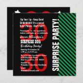 30歳サプライズ誕生日 黒 赤 緑 ストライプ V02 招待状 (正面/裏面)