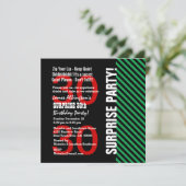 30歳サプライズ誕生日 黒 赤 緑 ストライプ V02 招待状 (スタンド正面)