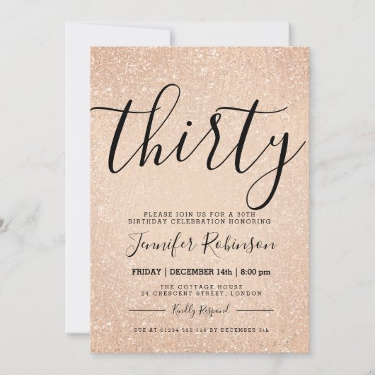 30歳シンプル誕生日バラ金ゴールドグリッター絵を描 招待状 (正面)