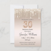 30歳スタイリッシュの誕生日の金ゴールド滴下グリッター 招待状 (正面)