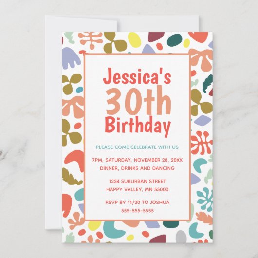 30歳スタイリッシュの誕生日名前をカスタムする詳細 招待状 (正面)