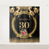 30歳スタイリッシュ誕生日ブラックウイスキー金ゴールドタペストリー タペストリー (正面)