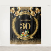 30歳スタイリッシュ誕生日ブラック金ゴールドタペストリー タペストリー (正面)