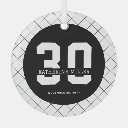 30歳パーソナライズされたの誕生日モダンとエレガント ガラスオーナメント (正面)