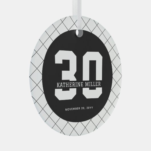30歳パーソナライズされたの誕生日モダンとエレガント ガラスオーナメント (正面右)