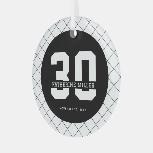 30歳パーソナライズされたの誕生日モダンとエレガント ガラスオーナメント (正面左)
