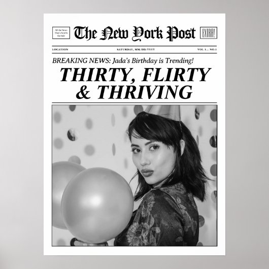 30歳パーソナライズされた誕生日の新聞ポスターデコール ポスター (正面)