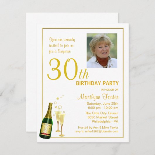 30歳パーソナライズされた誕生日パーティー写真招待状 招待状 (正面/裏面)