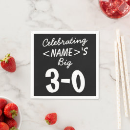 30歳パーソナライズされた誕生日ブラック紙ナプキンス スタンダードカクテルナプキン