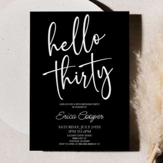 30歳ミニマルのエレガント誕生日パーティー 招待状