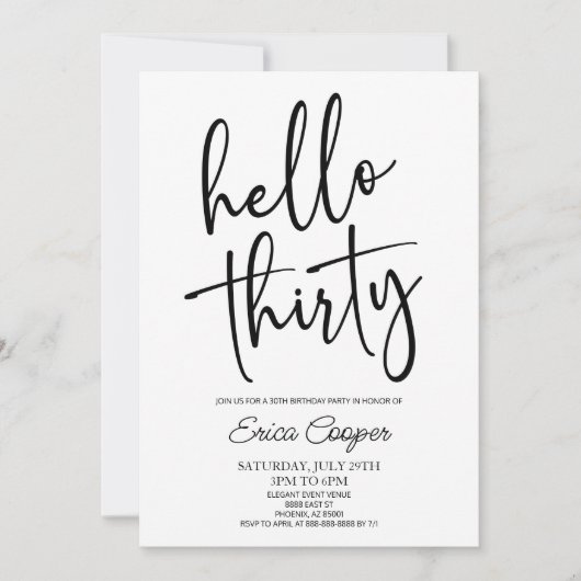 30歳ミニマルのエレガント誕生日パーティー 招待状 (正面)