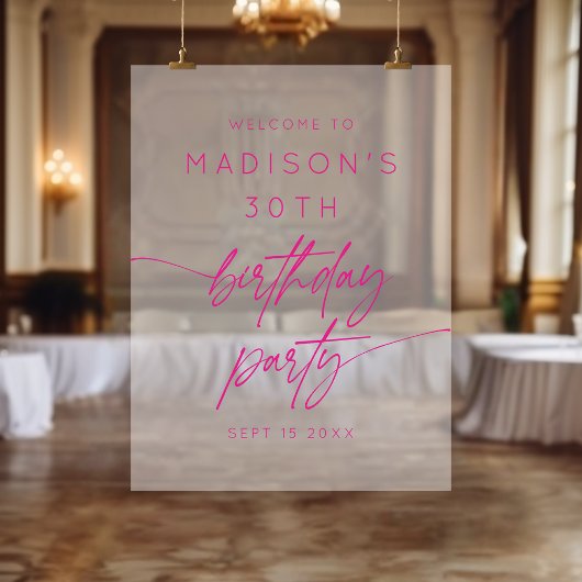 30歳ミニマルの誕生日パーティーピンクの霜の降り歓迎 アクリルサイン