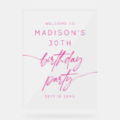 30歳ミニマルの誕生日パーティーピンクの霜の降り歓迎 アクリルサイン (正面)