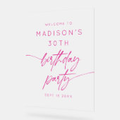 30歳ミニマルの誕生日パーティーピンクの霜の降り歓迎 アクリルサイン (傾斜)