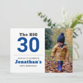 30歳ミニマルの誕生日パーティーブルーフォト招待状 招待状 (スタンド正面)