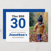 30歳ミニマルの誕生日パーティーブルーフォト招待状 招待状 (正面/裏面)