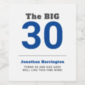30歳ミニマルの誕生日パーティーブルー ワインラベル (シングルラベル)