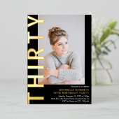 30歳モダンの写真30歳の誕生日パーティの招待状 箔招待状 (立ち正面)