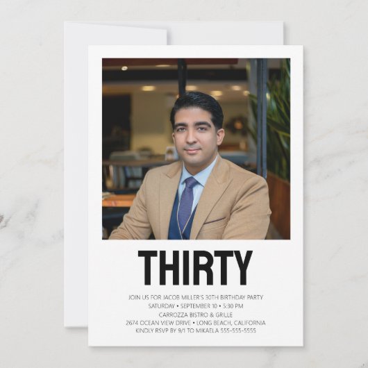 30歳モダンの写真30歳の誕生日パーティー 招待状 (正面)