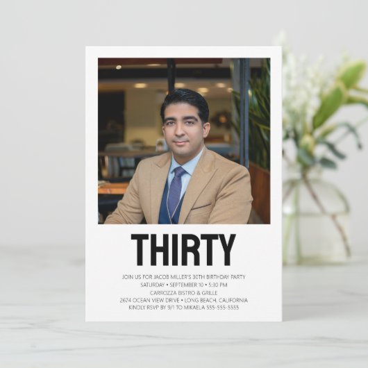 30歳モダンの写真30歳の誕生日パーティー 招待状 (スタンド正面)