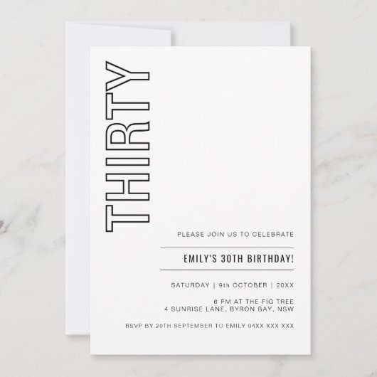 30歳モダンの誕生日パーティの招待状 招待状 (正面)