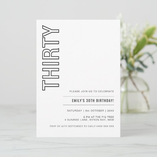 30歳モダンの誕生日パーティの招待状 招待状 (スタンド正面)