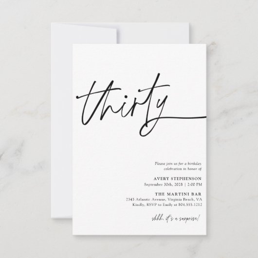 30歳モダンの誕生日パーティー 招待状 (正面)