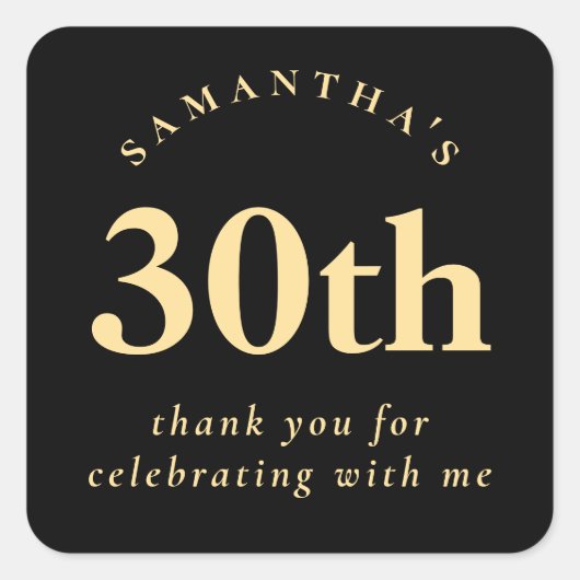 30歳モダンの誕生日ブラックと金ゴールド スクエアシール (正面)