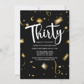 30歳モダンの誕生日白黒 |金ゴールド誕生日 招待状 (正面)