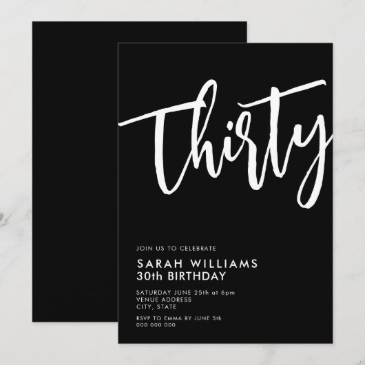 30歳モダンの誕生日 招待状 (正面/裏面)