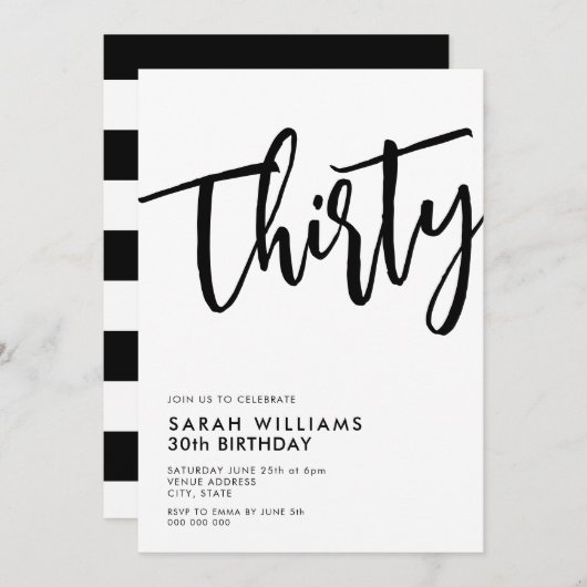 30歳モダンの誕生日 招待状 (正面/裏面)