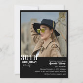 30歳モダンの黒写真30歳の誕生日の招待状 招待状 (正面)