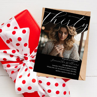 30歳モダンの黒写真30歳の誕生日の招待状 招待状