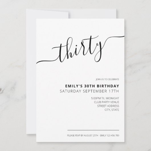 30歳モダンエレガントの誕生日招待状 招待状 (正面)