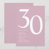 30歳モダンミニマルの誕生日パーティーピンク 招待状 (正面/裏面)
