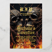 30歳モダン誕生日ハロウィンブラック金ゴールドスカル 箔招待状 (正面)