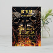 30歳モダン誕生日ハロウィンブラック金ゴールドスカル 箔招待状 (立ち正面)