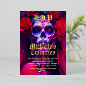 30歳モダン誕生日ハロウィンレッドローズレディスカル 箔招待状 (立ち正面)