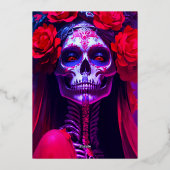 30歳モダン誕生日ハロウィンレッドローズレディスカル 箔招待状 (裏面)