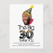 30歳モダン誕生日フォトブラック金ゴールドパーソナライズされた ポストカード (正面)
