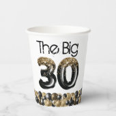 30歳モダン誕生日フォトブラック金ゴールド 紙コップ (裏面)