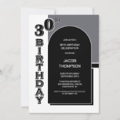 30歳モダン誕生日ブラックアーチパーティー 招待状 (正面)