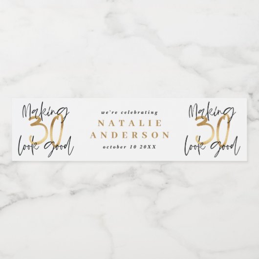 30歳モダン誕生日ブラック金ゴールドタイポグラフィ水 ペットボトルラベル (シングルラベル)