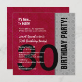 30歳モダン誕生日Red Silver Black W1480 招待状 (正面/裏面)