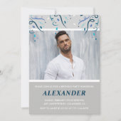 30歳招待状メンズ紙吹雪フォトブルー 招待状 (正面)