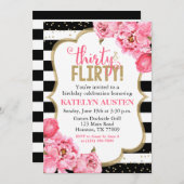 30歳気のあるそぶりをしたとピンクの金ゴールドフローラ30歳 招待状 (正面/裏面)