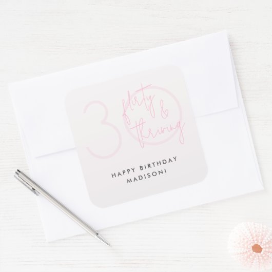 30歳気のあるそぶりをしたピンクモダン30歳の誕生日 スクエアシール (封筒)